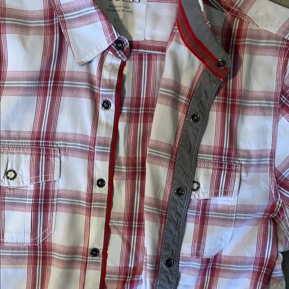 Guess Red and White Casual Button Down Shirt - Picture 4 of 5